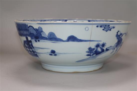 A 17th century Chinese blue and white Romance of The Western Chamber bowl, D.28cm